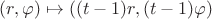 $(r,\varphi)\mapsto ((t-1)r,(t-1)\varphi)$