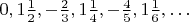 $0,1\frac{1}{2},-\frac{2}{3},1\frac{1}{4},-\frac{4}{5},1\frac{1}{6},\ldots$