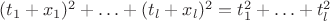 $(t_1 + x_1)^2 + \ldots + (t_l + x_l)^2 = t_1^2 + \ldots + t_l^2$