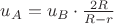 $u_A= u_B \cdot\frac{2R}{R-r} $