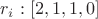 $r_i: [2, 1, 1, 0]$