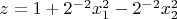 $z = 1 + 2^{-2}x_1^2 - 2^{-2}x_2^2$