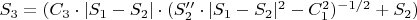 $ S_3 = ( C_3 \cdot | S_1 - S_2 | \cdot (S_2'' \cdot | S_1 - S_2 | ^2 - C_1 ^2) ^ {-1/2} + S_2 ) $