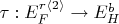 $\tau : E_F^{r \langle 2 \rangle} \rightarrow E_H^b$