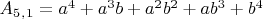 $A_5_,_1=a^4+a^3b+a^2b^2+ab^3+b^4$