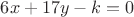 $6x+17y-k=0$