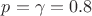 $p=\gamma = 0.8$