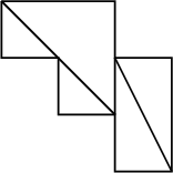 $\begin{tikzpicture}
\draw[thick] (0,3)--(2,3)--(2,2)--(3,2)--(3,0)--(2,0)--(2,1)--(1,1)--(1,2)--(0,2)--(0,3);
\draw[thick] (0,3)--(2,1);
\draw[thick] (2,2)--(3,0);
\draw[thick] (2,2)--(2,1);
\end{tikzpicture}$