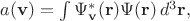 $a(\mathbf{v})=\int\Psi_\mathbf{v}^*(\mathbf{r})\Psi(\mathbf{r})\,d^3\mathbf{r},$