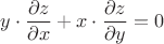 $y \cdot \dfrac{\partial z}{\partial x} + x\cdot \dfrac{\partial z}{\partial y} =0$