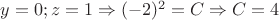 $y=0;z=1\Rightarrow(-2)^2=C\Rightarrow C=4$