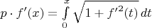 $p\cdot f'(x)=\int\limits_0^x \sqrt{1 + {f'}^2(t)}\, dt$