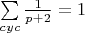 $\sum\limits_{cyc}\frac{1}{p+2}=1$