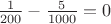 $\frac{1}{200}-\frac{5}{1000}=0$