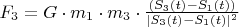 $F_3  = G \cdot m_1 \cdot m_3 \cdot \frac{( S_3(t) - S_1(t) )}{| S_3(t) - S_1(t) | ^2}$