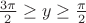 $\frac {3\pi} {2} \geq y \geq \frac {\pi} {2}$