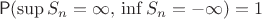$$\mathsf P(\sup S_n =\infty,\, \inf S_n = -\infty)=1$$
