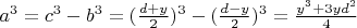 $a^3 = c^3 - b^3 = (\frac{d + y}{2})^3 - (\frac{d - y}{2})^3 = \frac{y^3 + 3yd^2}{4}$