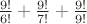 $\frac{9!}{6!}+\frac{9!}{7!}+\frac{9!}{9!}$