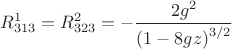 $$R^1_{313}=R^2_{323}=-\frac{2g^2}{\left(1-8gz\right)^{3/2}}$$