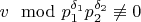$v \mod p_1^{\delta_1}p_2^{\delta_2}\not\equiv 0$