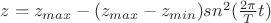$z= z_{max}-(z_{max}-z_{min})sn^2(\frac{2\pi}{T}t)$
