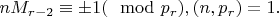 $nM_{r-2}\equiv\pm1(\mod p_r), (n,p_r)=1.$