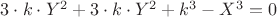 $ 3 \cdot k \cdot Y^2+3 \cdot k \cdot Y^2+k^3-X^3=0\\ $