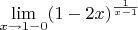 $\lim\limits_{x \to 1-0} (1-2x)^{\frac{1}{x-1}}$