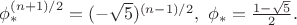 $\phi_*^{(n+1)/2}=(-\sqrt 5 )^{(n-1)/2}, \ \phi_*=\frac{1-\sqrt 5}{2}.$