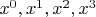 $x^{0},x^{1},x^{2},x^{3}$