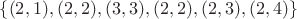 $\{(2,1),(2,2),(3,3),(2,2),(2,3),(2,4)  \}$