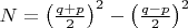 $N=\left(\frac{q+p}2\right)^2-\left(\frac{q-p}2\right)^2$