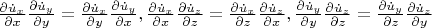 $\[ \frac{{\partial \dot u_x }} {{\partial x}}\frac{{\partial \dot u_y }} {{\partial y}} = \frac{{\partial \dot u_x }} {{\partial y}}\frac{{\partial \dot u_y }} {{\partial x}},\frac{{\partial \dot u_x }} {{\partial x}}\frac{{\partial \dot u_z }} {{\partial z}} = \frac{{\partial \dot u_x }} {{\partial z}}\frac{{\partial \dot u_z }} {{\partial x}},\frac{{\partial \dot u_y }} {{\partial y}}\frac{{\partial \dot u_z }} {{\partial z}} = \frac{{\partial \dot u_y }} {{\partial z}}\frac{{\partial \dot u_z }} {{\partial y}} \]$