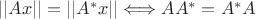 $||Ax|| = ||A^*x|| \Longleftrightarrow AA^* = A^*A$