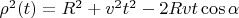 $\rho^2(t)=R^2+v^2t^2-2R v t \cos\alpha$
