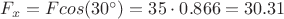 $F_{x}=Fcos(30^{\circ})=35\cdot 0.866=30.31$