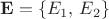 $\mathbf{E}= \{E_1,\,E_2\}$