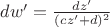 $dw'=\frac{dz'}{(cz'+d)^2}$