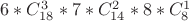 $6*C_{18}^3*7*C_{14}^2*8*C_{8}^1$