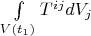 $\int\limits^{}_{V(t_1)} T^{i j} dV_j$