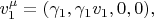 $v_1^\mu=(\gamma_1,\gamma_1v_1,0,0),$