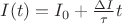 $\[I(t) = {I_0} + \frac{{\Delta I}}{\tau }t\]$