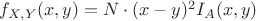 $f_{X,Y}(x,y)=N\cdot(x-y)^2 I_A(x,y)$