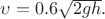 $\upsilon=0.6\sqrt{2gh}.$