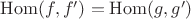 $\mathrm{Hom}(f,f')=\mathrm{Hom}(g,g')$