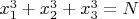 $x_1^3+x_2^3+x_3^3=N$