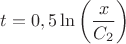 $t=0,5\ln\left(\dfrac{x}{C_2}\right)$