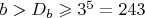 $b>D_b\geqslant 3^5=243$