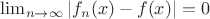 $\lim_{n\to\infty}|f_n(x)-f(x)|=0$
